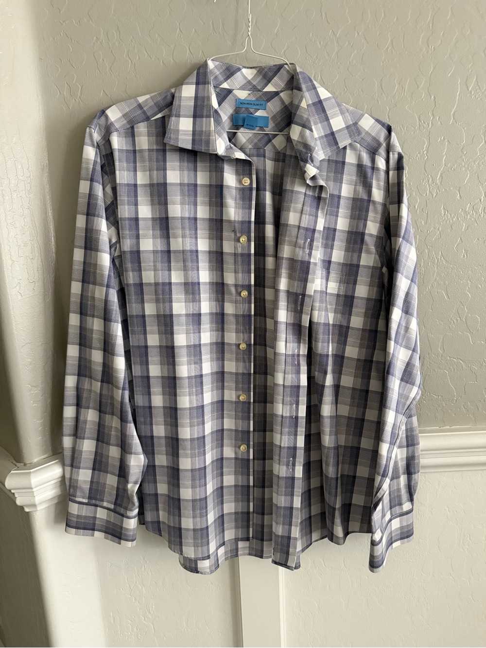 Men's Casual Long-Sleeve Plaid Button-Down Shirt - Blue & White